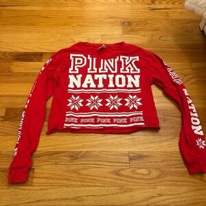 Pink Nation Red Graphic Long Sleeve Crop